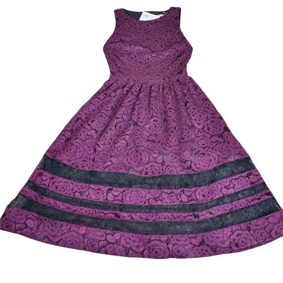 Alice + Olivia Odelia Plum and Black Lace Midi Dress - Picture 6 of 10